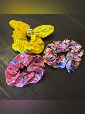 Set of 3 Patterned Hair Scrunchies featuring Friends Show- Yellow, Pink, Purple